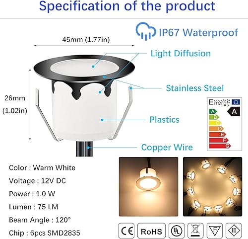Miniatura 4 de Kits de luces LED para exteriores con fotocélula, 1.77 pulgadas, blanco cálido, paquete de 20 unidades, color negro, bajo voltaje, 12 voltios, IP67,