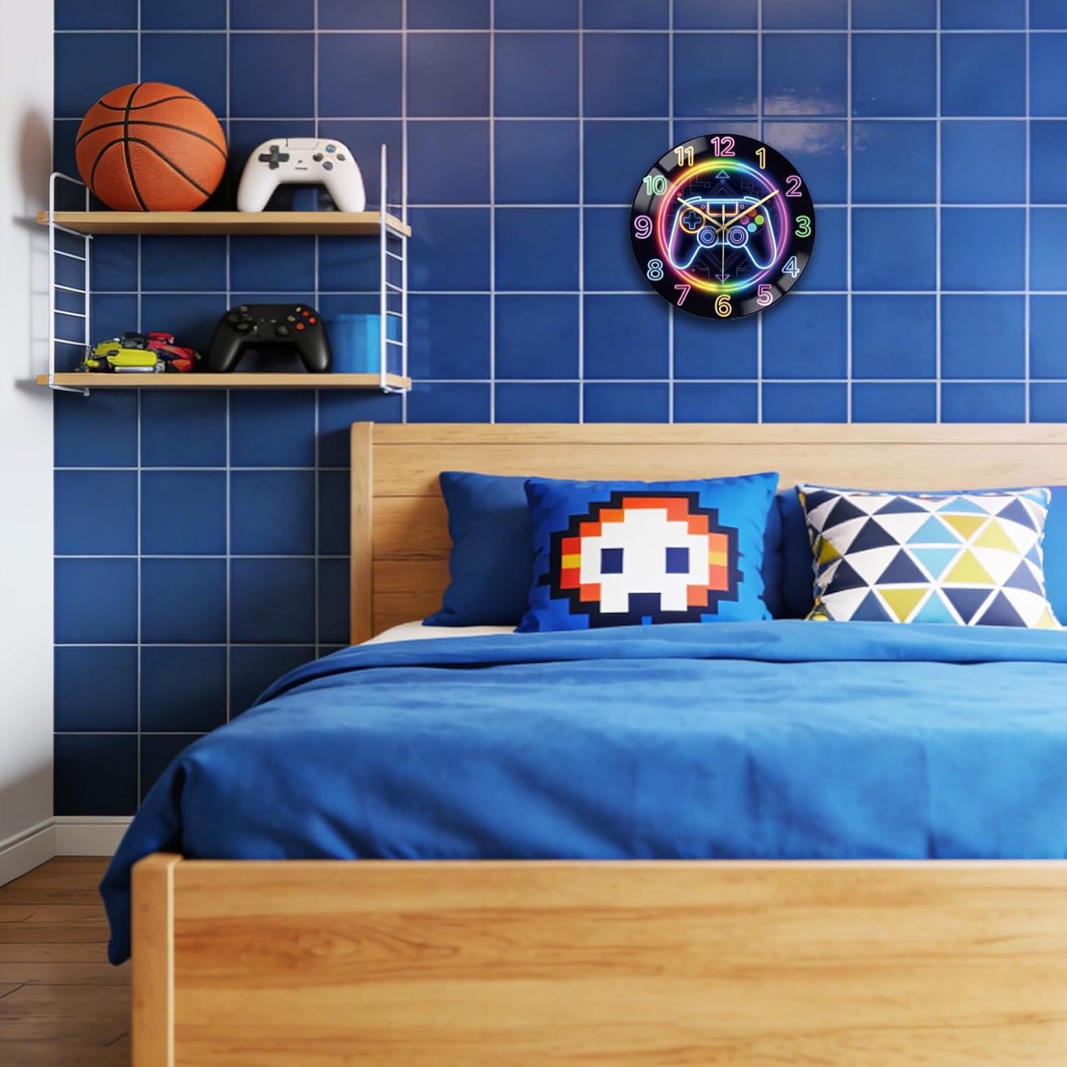 peacoblue Wall Clocks Battery Operated 12 Inch Game Consoles Glass Round Wall Clock Non Ticking for Kitchen Living Room Dining Room Bedroom and Bathroom Decor Accessories (Battery not Included)