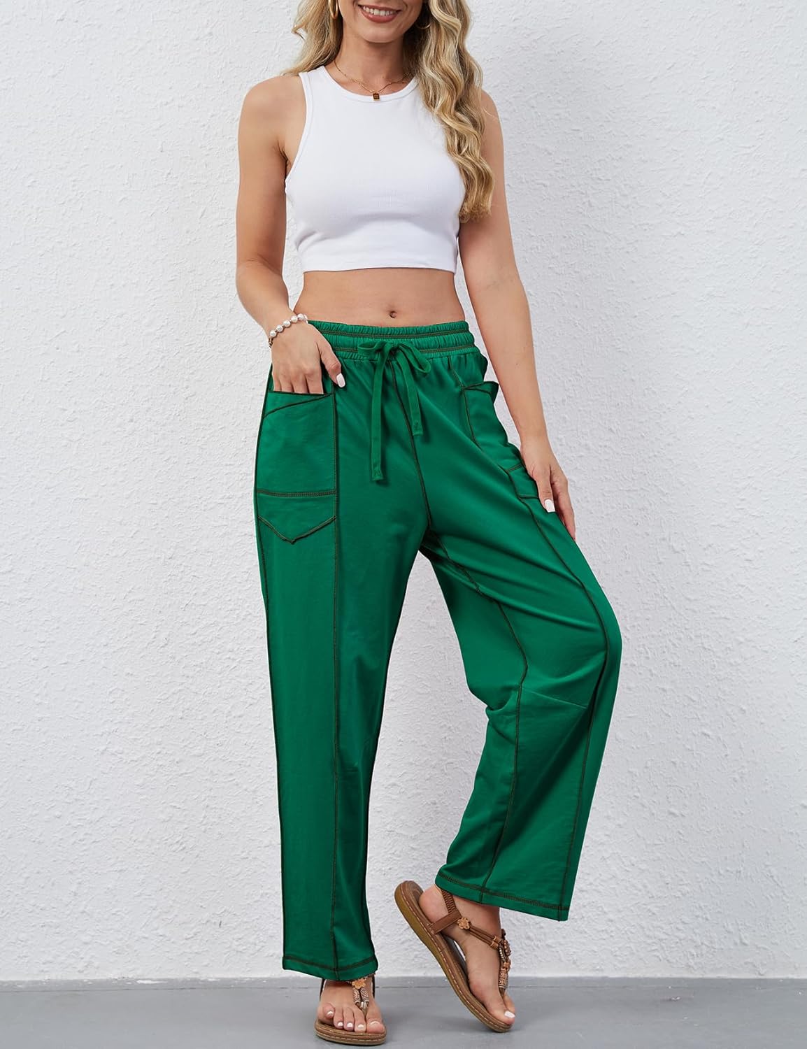 Arssm Womens Baggy Wide Leg Pants Drawstring Barrel Pants Summer Casual Beach Lounge Trousers - Image 5