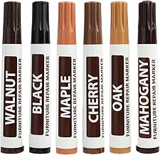 6 Pièces Marqueurs de Réparation pour Meubles en Bois, Ensemble de 6 Couleurs Assorties pour Rayures et Retouches sur Parquet, Meubles, Portes et Cadres, Séchage Rapide et Facile à Utiliser (6 pcs)