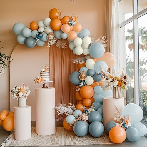 Miniatura 4 de Globos naranjas y azules, 50 globos bohemios de 12 pulgadas con globos de látex retro naranja mar, marfil, blanco, azul pastel, para niños y niñas,