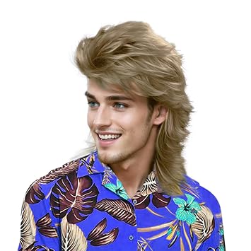 Ash Blonde Mullet Wigs For Men Joe Dirt Costume 80s Funny Wigs Heat Resistant Synthetic Pop Rock Wig For 70s Mens Fancy Party Cosplay Halloween Or Fun
