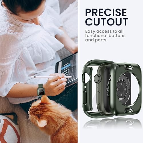 Vista 159 de Tensea - Funda protectora de pantalla impermeable para Apple Watch (2 en 1) para Apple Watch Serie SE 7, 5, 4, accesorios de 45 mm, iWatch protector