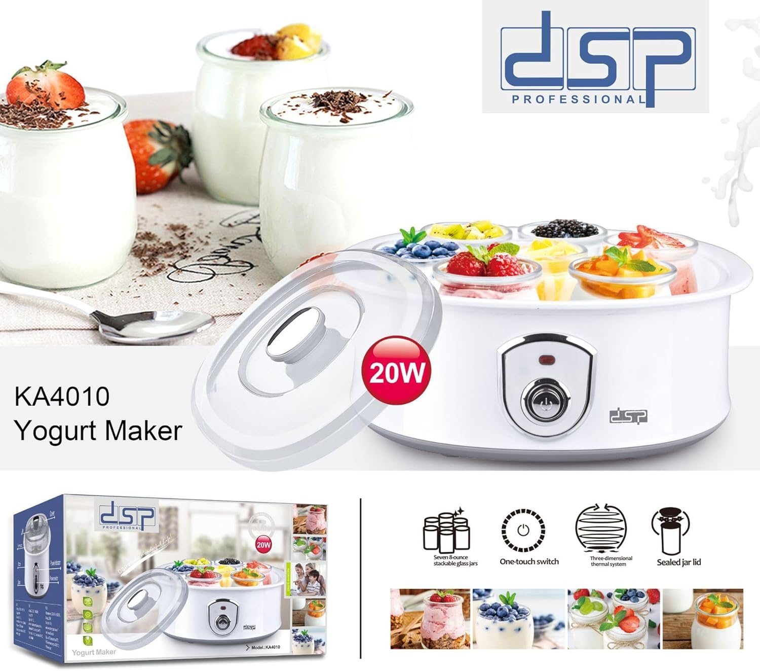 Probiotic Yogurt Motor - Fully Automatic Yogurt Machine 1.5L One Touch Control Yogurt Machine for Improves Intestinal Health, Glass Jar with 7 Lid, Perfect Health Gift for Men and Women