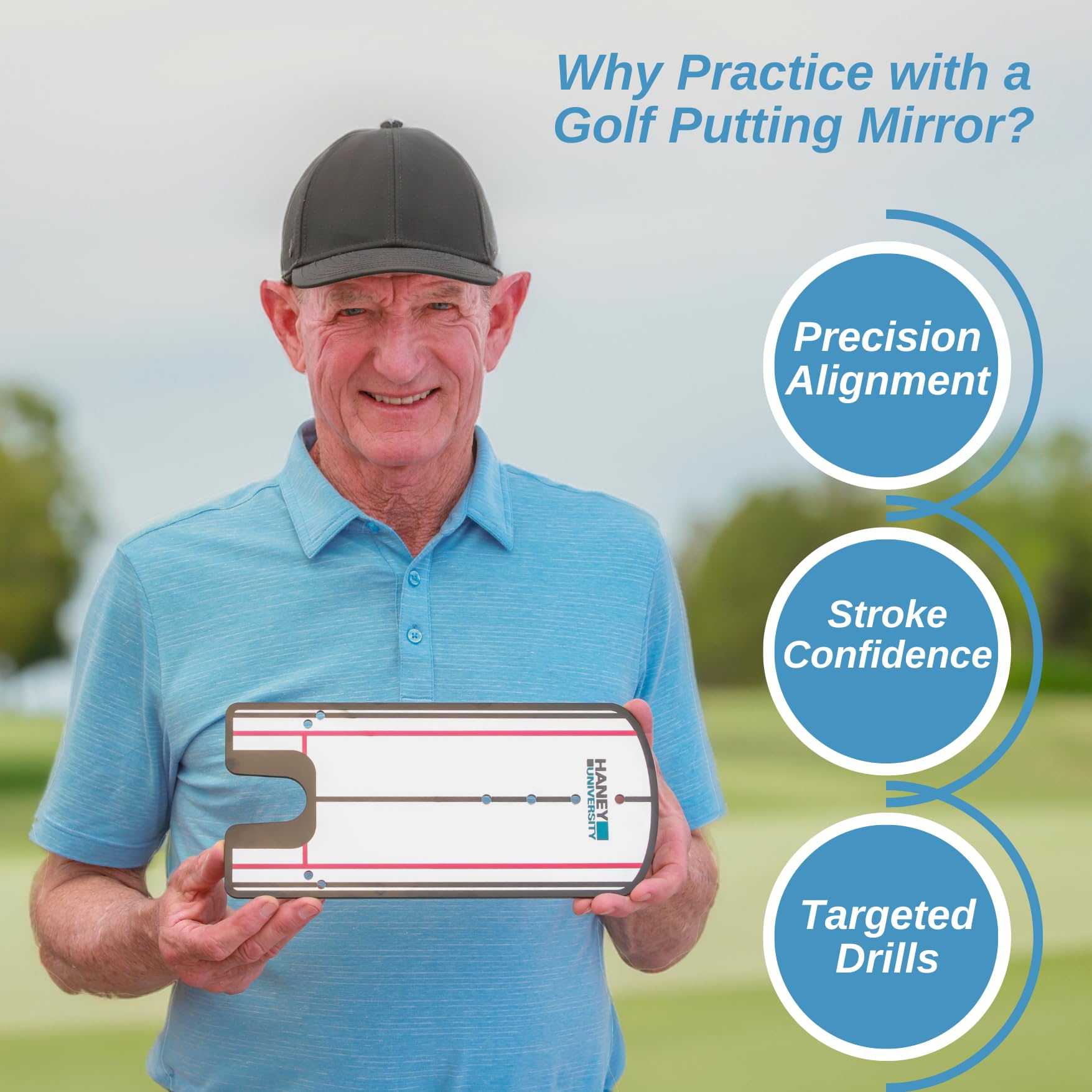Hank Haney's Golf Putting Mirror - Golf Putting Trainer and Golf Putting Aid For Indoor and Outdoor Golf Putting Practice - Putting Mirror Training Aid For Golf Including Haney University Video Access