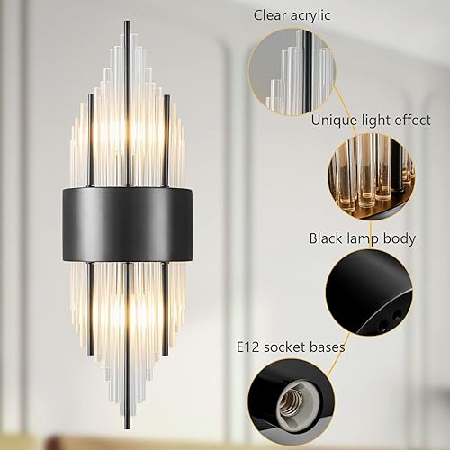 Miniatura 6 de Moderno aplique de pared negro con 2 luces para dormitorio, pasillo, baño, tocador, dormitorio, espejo, sala de estar, entrada, pasillo