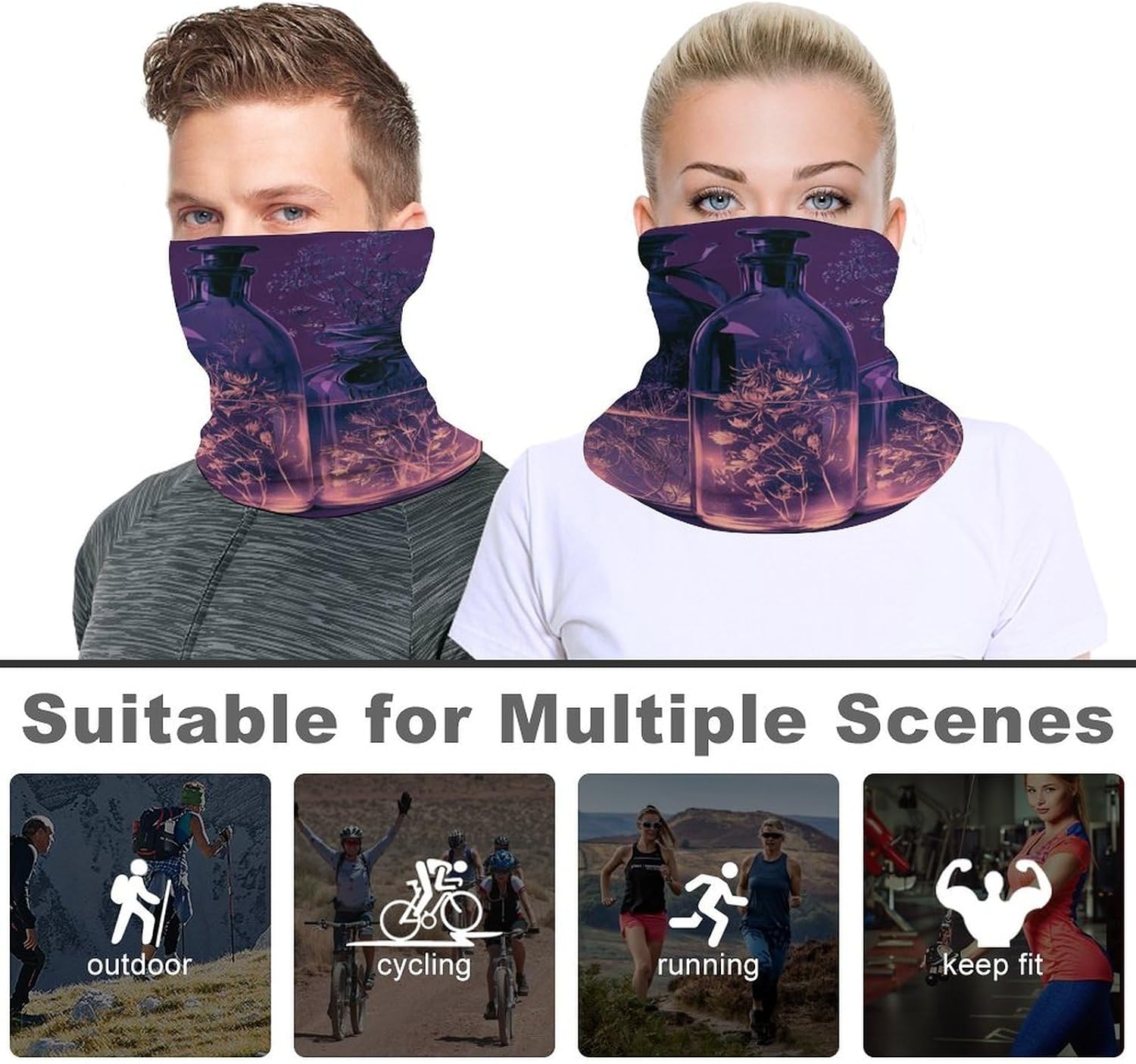 Three Glass Bottles Men's Neck Gaiter Face Cover, Polyester Breathable Scarf with Drawstring Toggle Adjuster