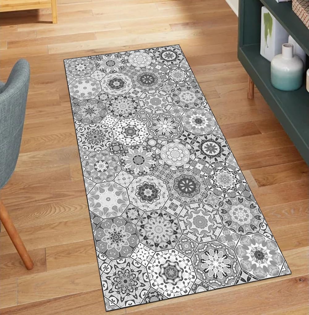 Alfombra para pasillo y cocina gris de 70x180 cm lavable