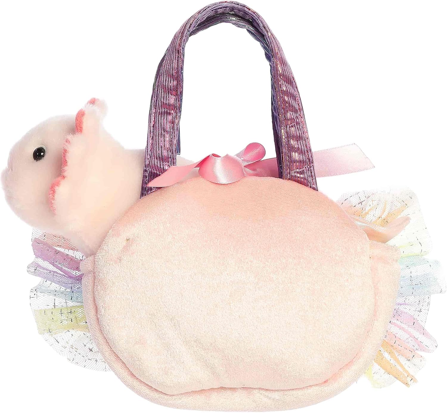 Aurora® Fashionable Fancy Pals™ Fuzzy Face™ Rainbow Axolotl Stuffed Animal - Mini Plush with Stylish Purse for Dress Up Fun - Perfect for Kids 3+ Years, Costumes, and Birthdays - Pink 8.5 Inches
