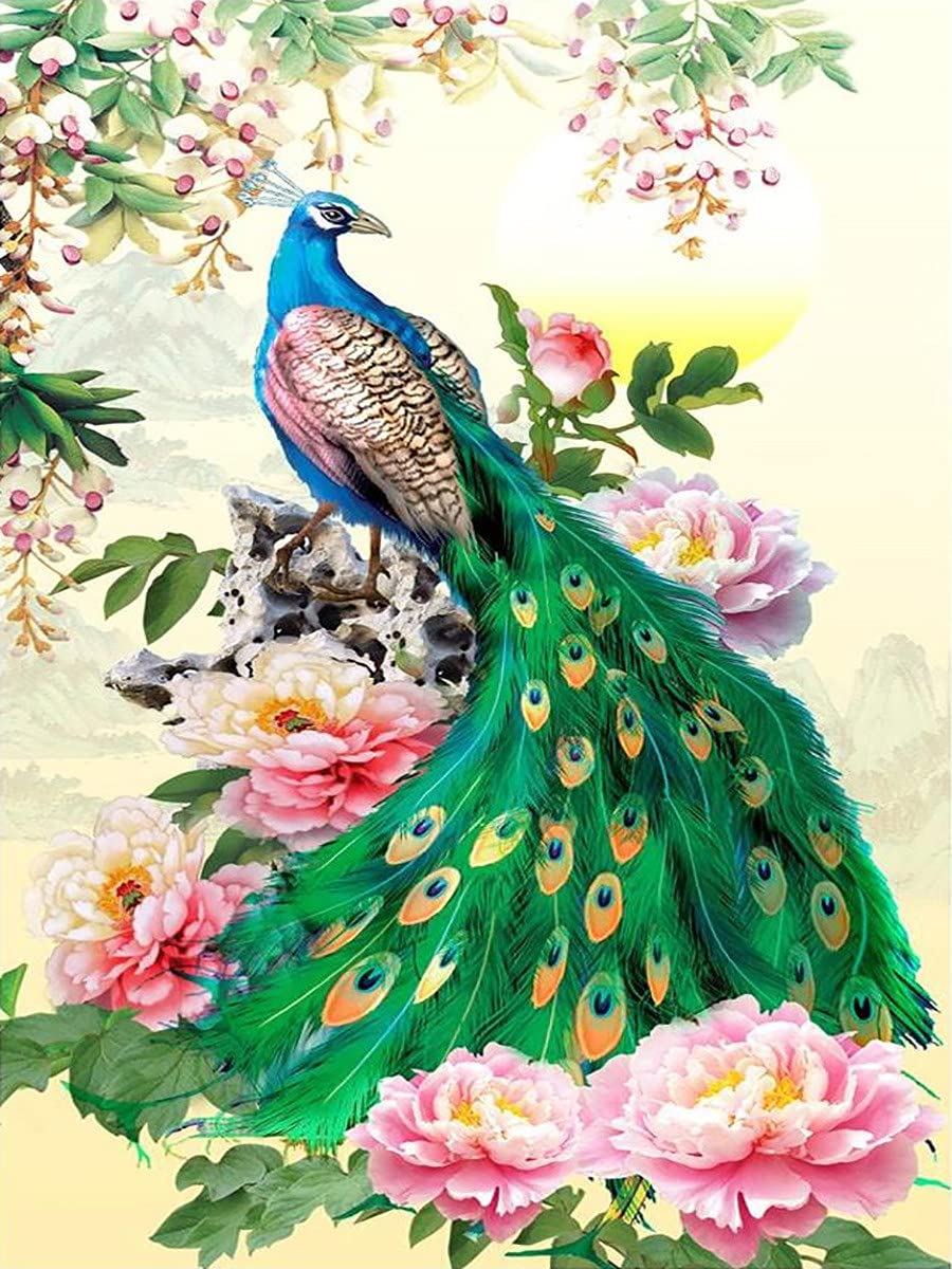 Fleur de paon Diamond Painting Grande Toile Idéale pour mur décor de Salon Moderne