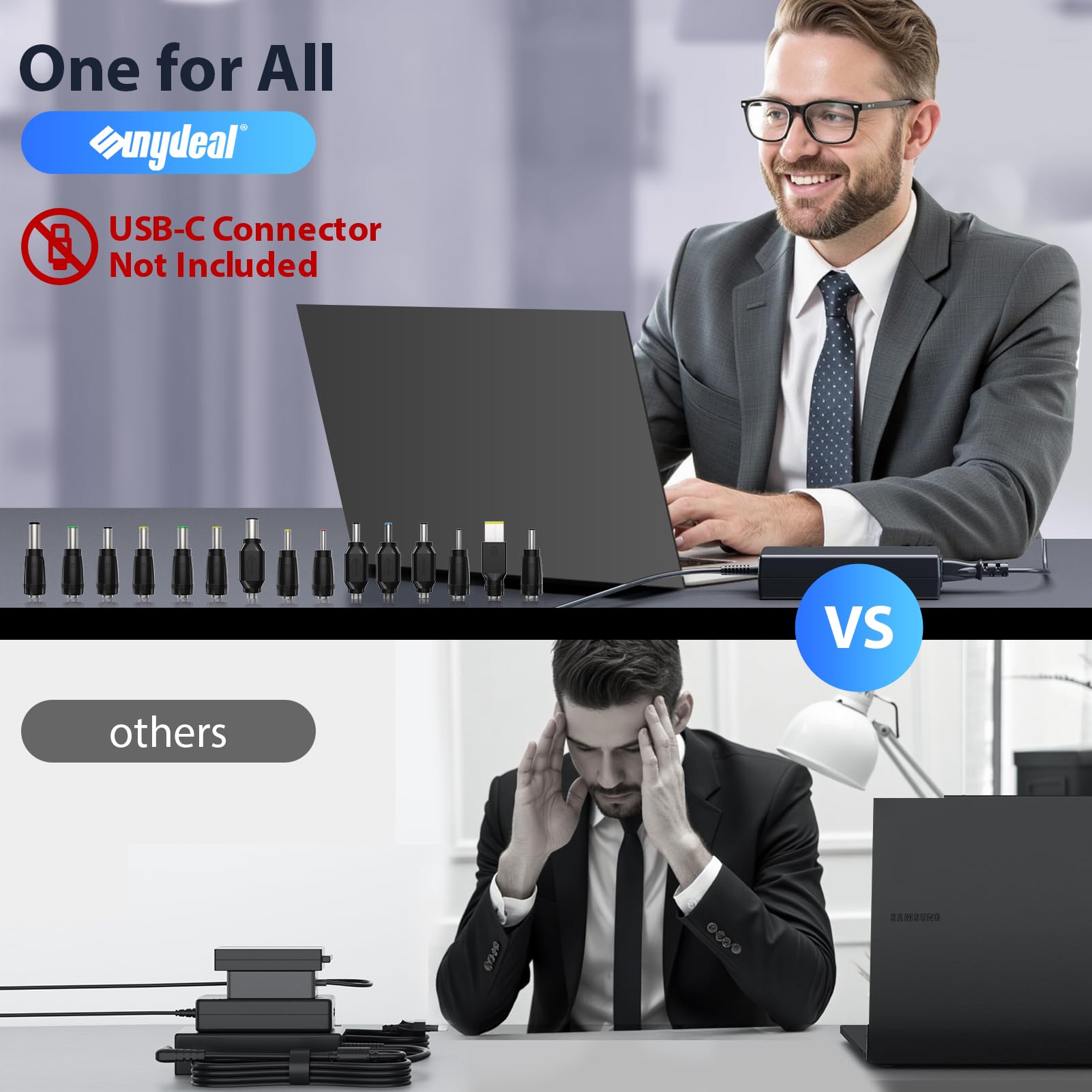 90W Chargeur Universel PC Portable – Câble d'alimentation pour Ordinateur Portable HP, ASUS, Lenovo, Dell, Acer, NUC et Autres – 18.5V à 20V, 4.74A, 15 Connecteurs, Pas de USB-C