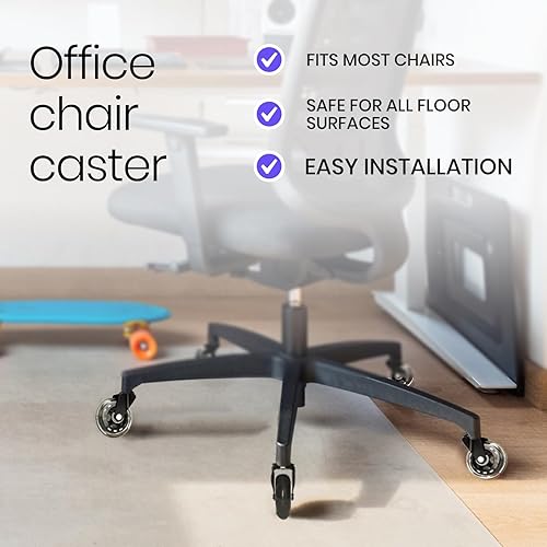 Miniatura 9 de FOH Juego de 5 ruedas de repuesto para sillas de oficina, ruedas de goma resistentes para alfombras y suelos de madera dura, rodillos silenciosos