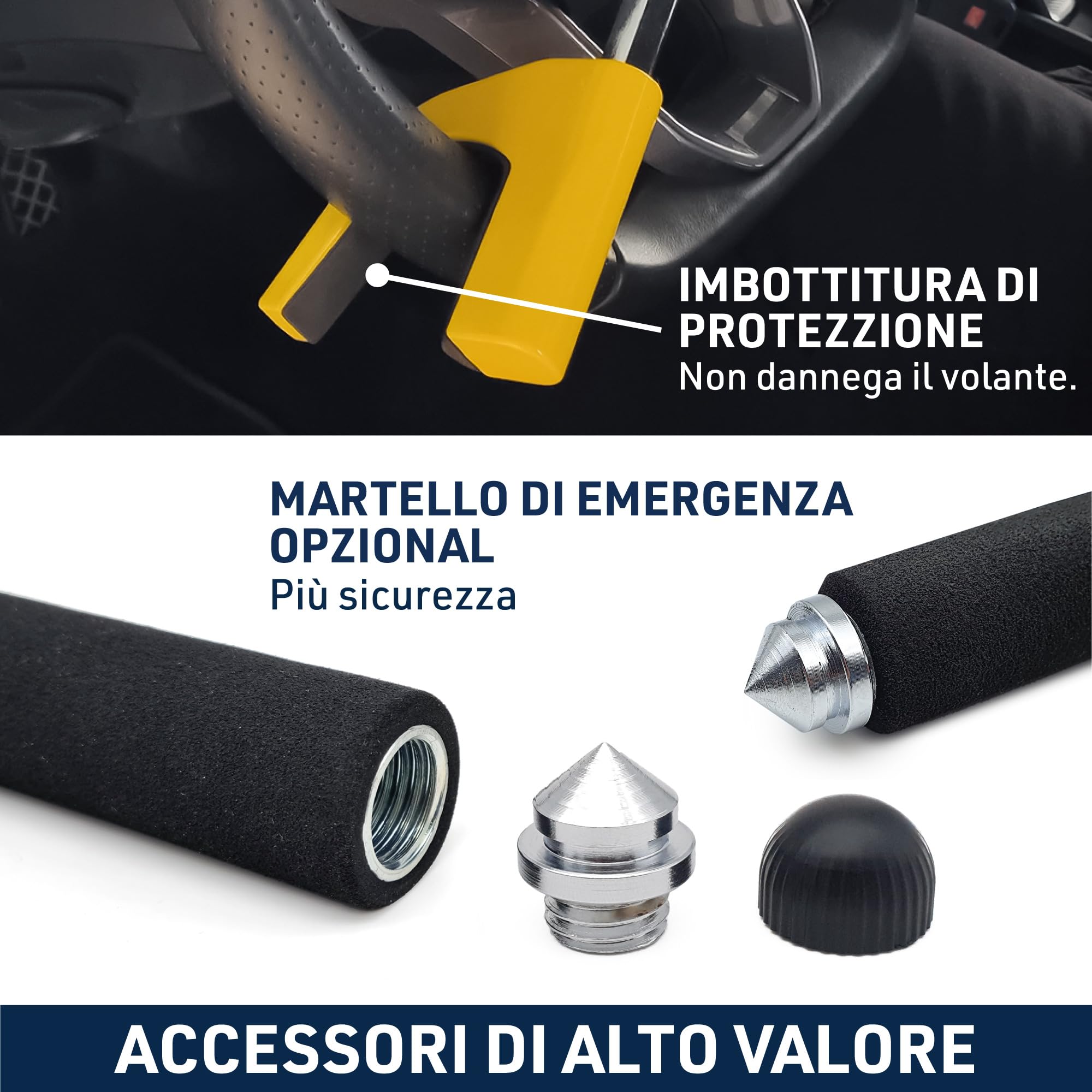 URBAN UR978Y Antifurto Auto Doppia Sicurezza Blocca Sterzo 120dB LED Bloccaggio Automatico Blocco Volante Meccanico Universale