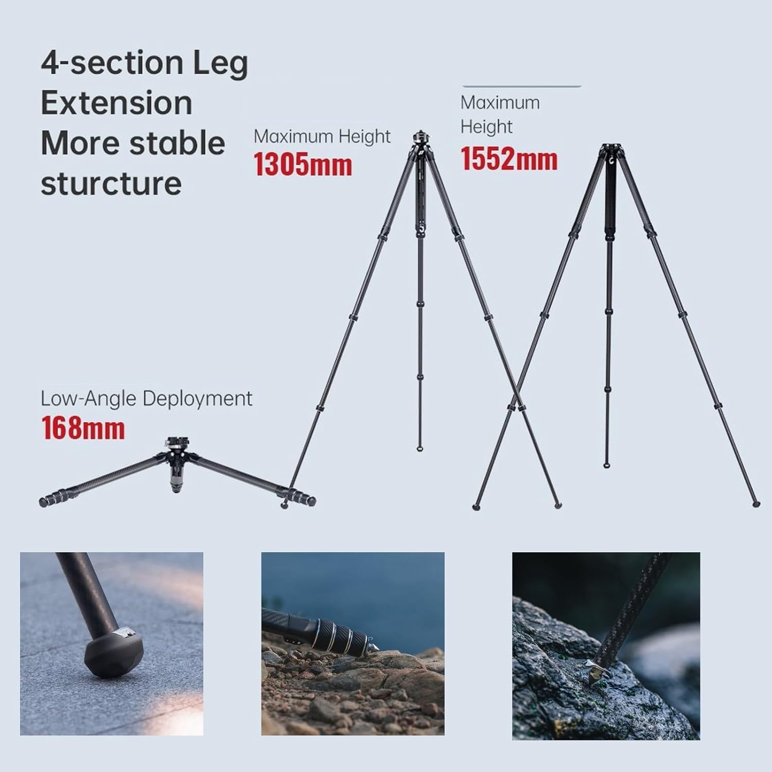 Falcam TreeRoot 61" F38 Pro Quick Lock Travel Tripod,with 360 Degree Damping Ball Head Load Capacity 5kg/11lbs,Carbon Fiber Tripod with F22 Interfaces, 1/4" Screw,Carry Strap Holes for Cameras - Image 3
