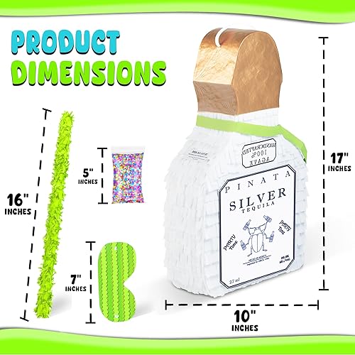 Miniatura 2 de Piñata de botella de tequila blanca con palo, 17.5 x 10.5 x 3.5 pulgadas, perfecta para decoraciones de fiestas, accesorios de fotos, cumpleaños,