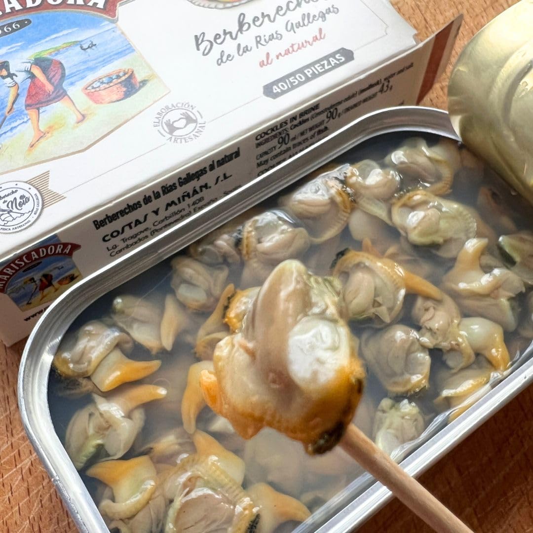Mariscadora Berberechos al Natural de las Rías Gallegas 40/50 Piezas | Pack de 3 Latas | Conserva Gourmet de Galicia