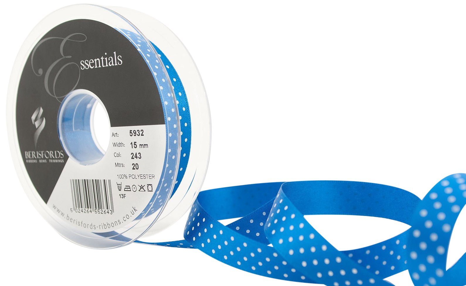 Berisfords 5932 20 m x 15 mm Dainty Micro Dot Ribbon, Dark Royal
