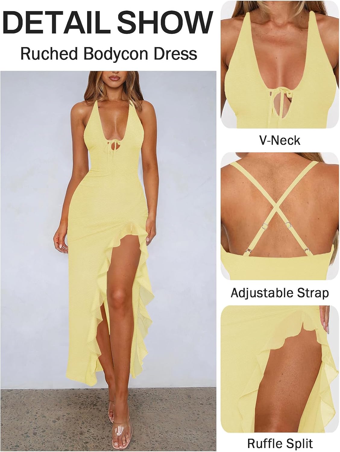 Women's Sexy Wedding Guest Dress Mesh Halter High Slit Ruffle Maxi Dress Formal Cocktail Dresses for Women - Image 4