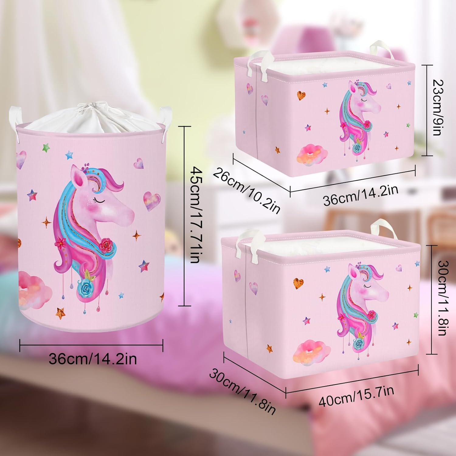 Cesta Plegable Unicornio Rosa Para Ropa Sucia Y Juguetes - 40x50 Cm, Impermeable, Para Habitación Infantil