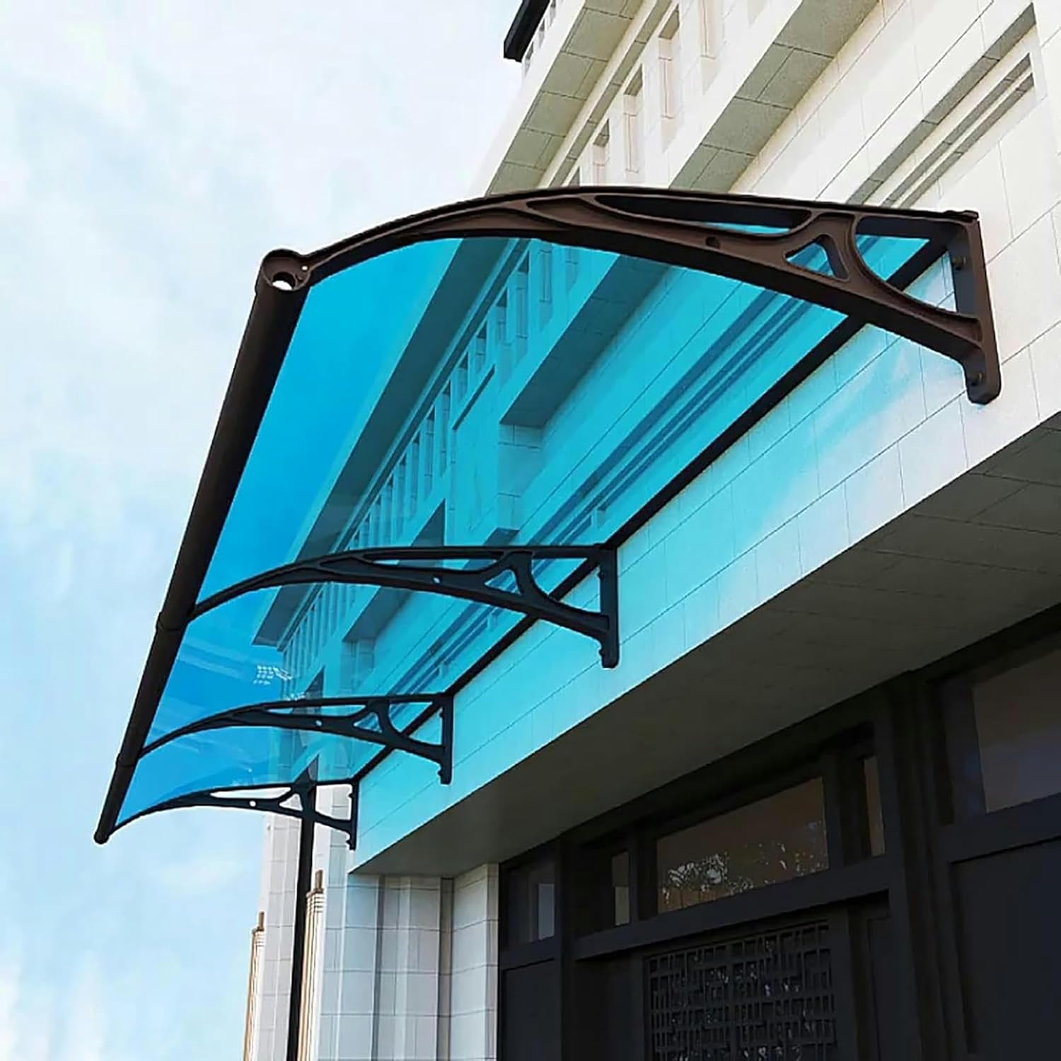 Window Door Awning Canopy, Window Awning Exterior, Outdoor Awning for Door Entrance Polycarbonate Door Canopy, UV, Rain, Snow Protection, Hollow Sheet with Aluminum Bracket (Color : Brown, Size : 60