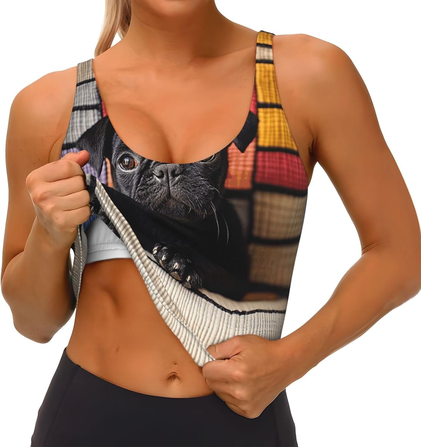 Cute Little Black Dog Women's Sports Bras - High Support Workout Tops for Women, Yoga Sports Bra, Bralettes with Support