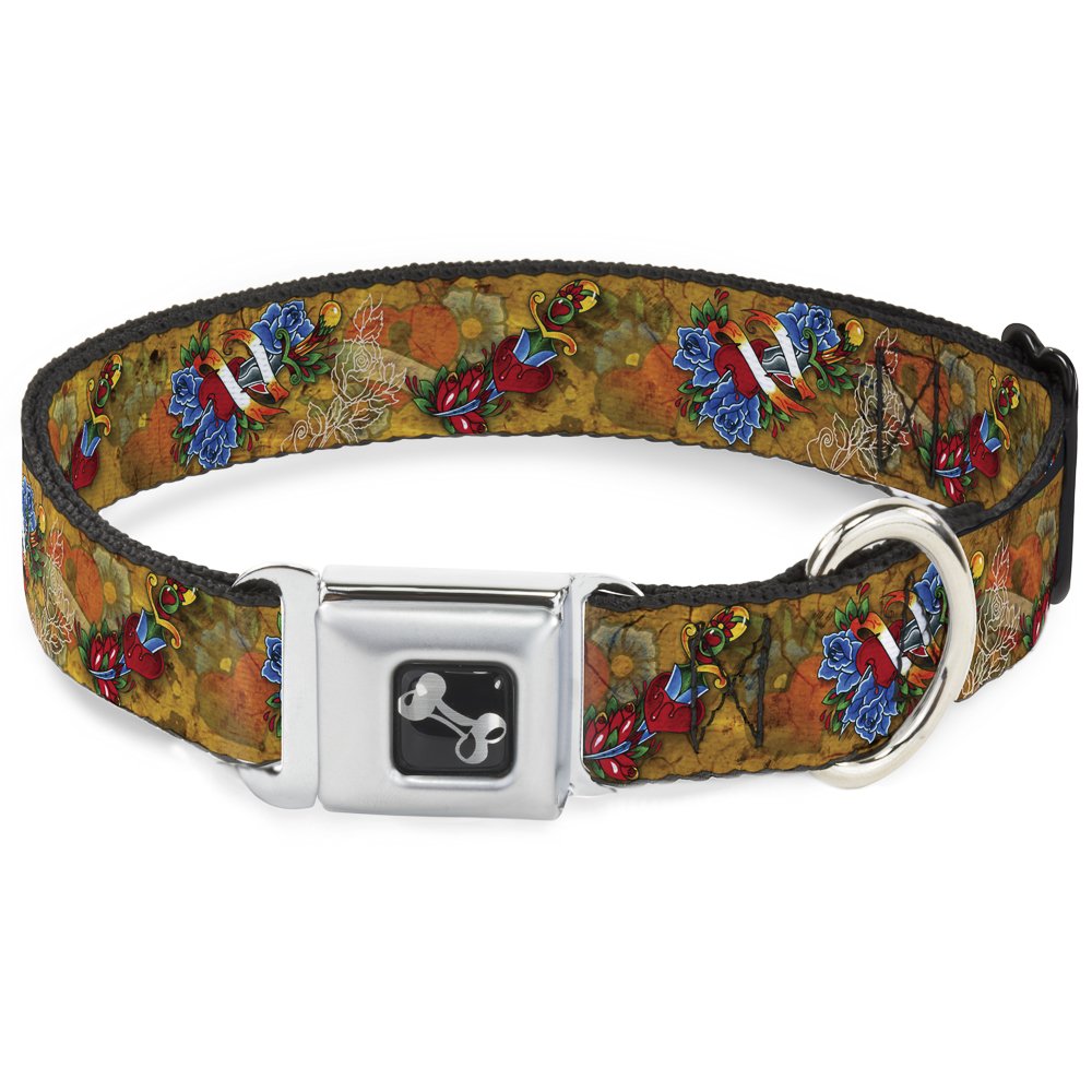 Collier pour chien Buckle Down boucle ceinture de sécurité cœurs et roses grand format