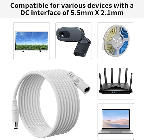 Miniatura 7 de PAUTIX Paquete de 2 cables de extensión CC de 13 pies de 0.217in x 0.083in, cable de extensión de alimentación universal de 24 V CC para cámara de