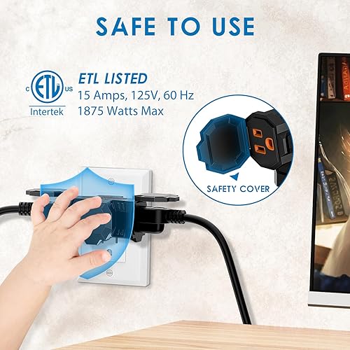 Miniatura 5 de Kasonic - Adaptador eléctrico de 3 vías para interiores y exteriores con cubierta protectora, certificación ETL, enchufe de alimentación a tierra