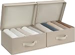 StorageWorks Fabric Storage Box with Lid, Stackable Linen Storage Bins for Clothes, Decorative Lidded Closet Organizers, Rectangle Storage Basket, Mixing of Beige, White & Ivory, Large, 2-Pack
