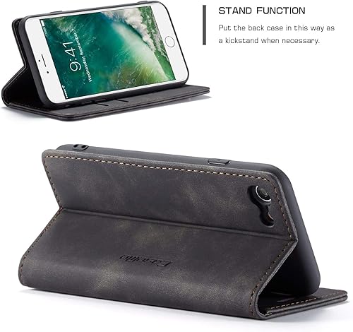 Miniatura 7 de SINIANL Funda tipo cartera para iPhone 8 Plus iPhone 7 Plus, funda de piel tipo folio con función atril y soporte para tarjeta de crédito, cierre