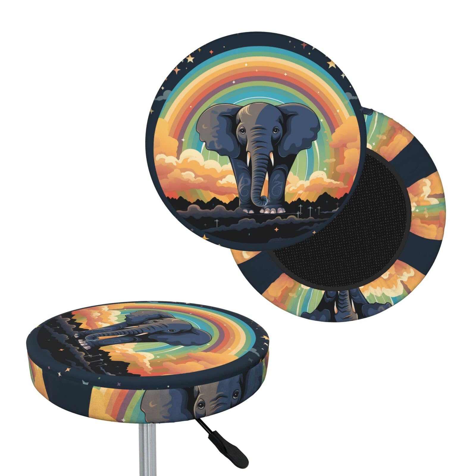 NONHAI Cute Elephant Rainbow Bar Stool Cover Round Elastic Stool Cushion Covers Dustproof Bar Chair Cover Washable Stool Cushion Slipcover Stretch Stool Seat Covers for 12-14 Inch Chair