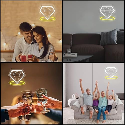 Miniatura 6 de Letrero de neón de diamante para decoración de pared, letrero de neón LED, letrero de neón brillante, brillo ajustable, luz de noche LED de onda de