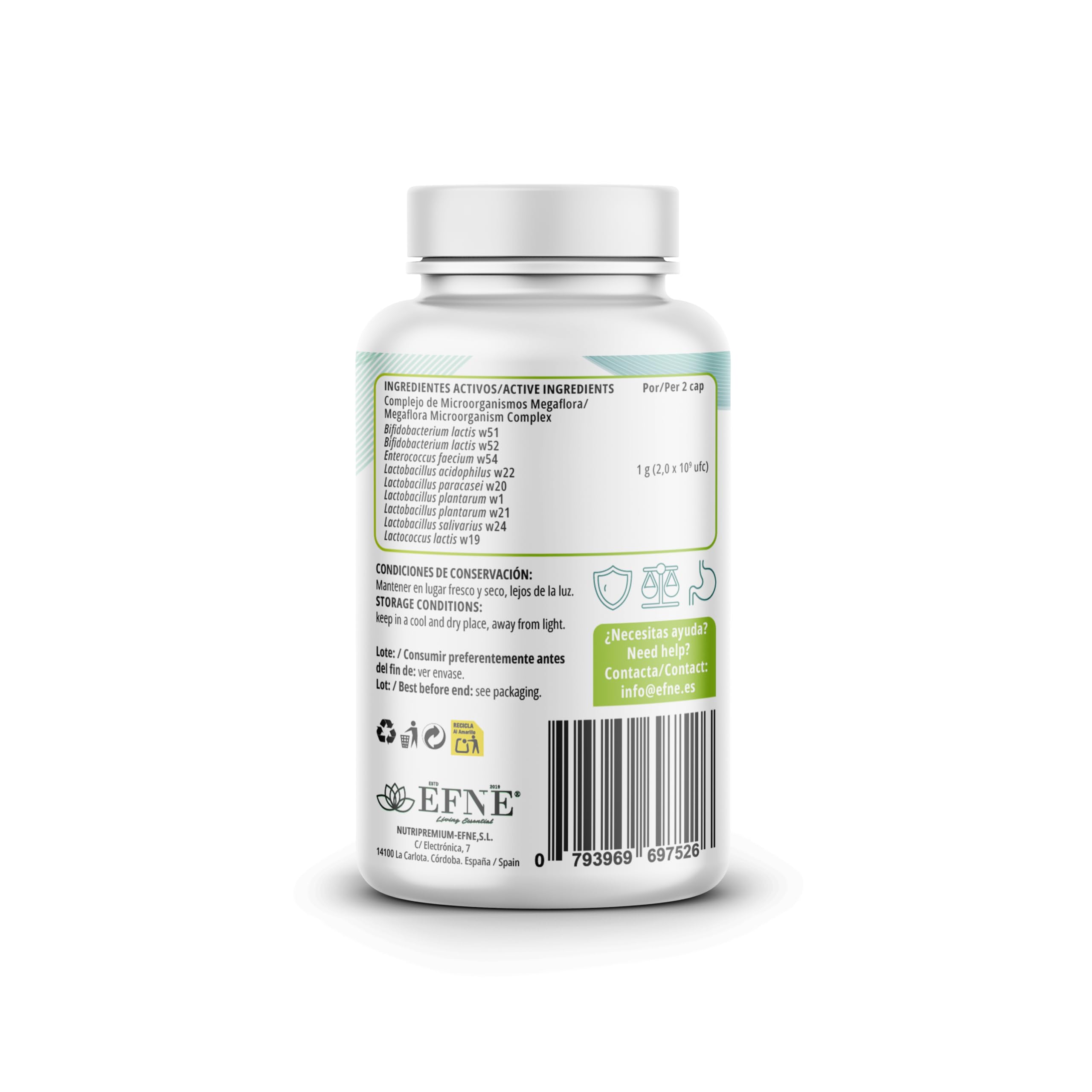 EFNE Probiotico Megaflora – 60 capsulas – Fórmula avanzada Megaflora Evo 9 (multi‑cepa, 9 cepas) – 100 % vegano – Apoyo digestión, microbiota equilibrada e inmunidad, formula avanzada
