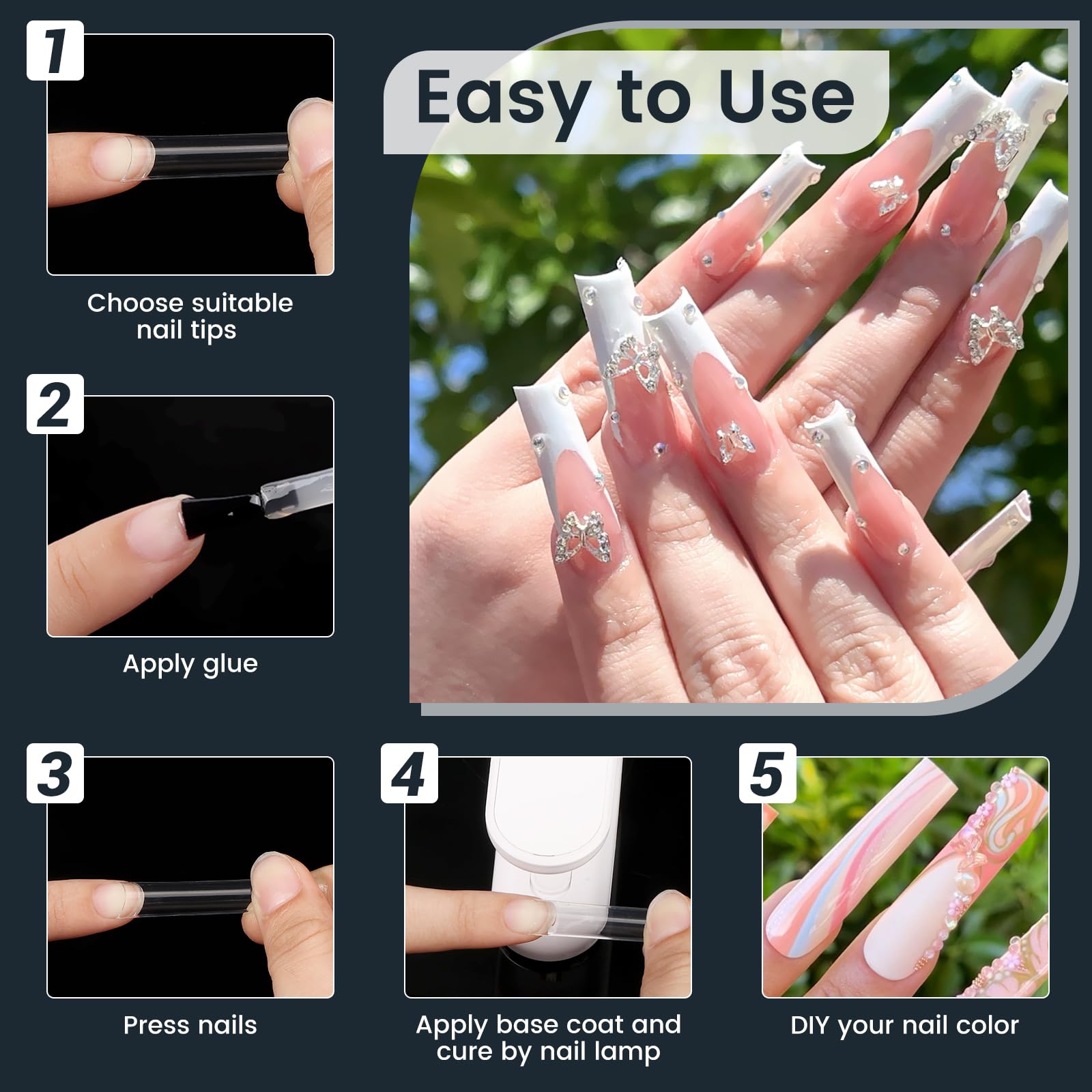480 Pezzi Unghie Finte Trasparenti: Extra Lunghe Tip Unghie - XL Curva a C Nail Tips - Semicoperte Acrilico Unghie Finte (Trasparente, Naturale)