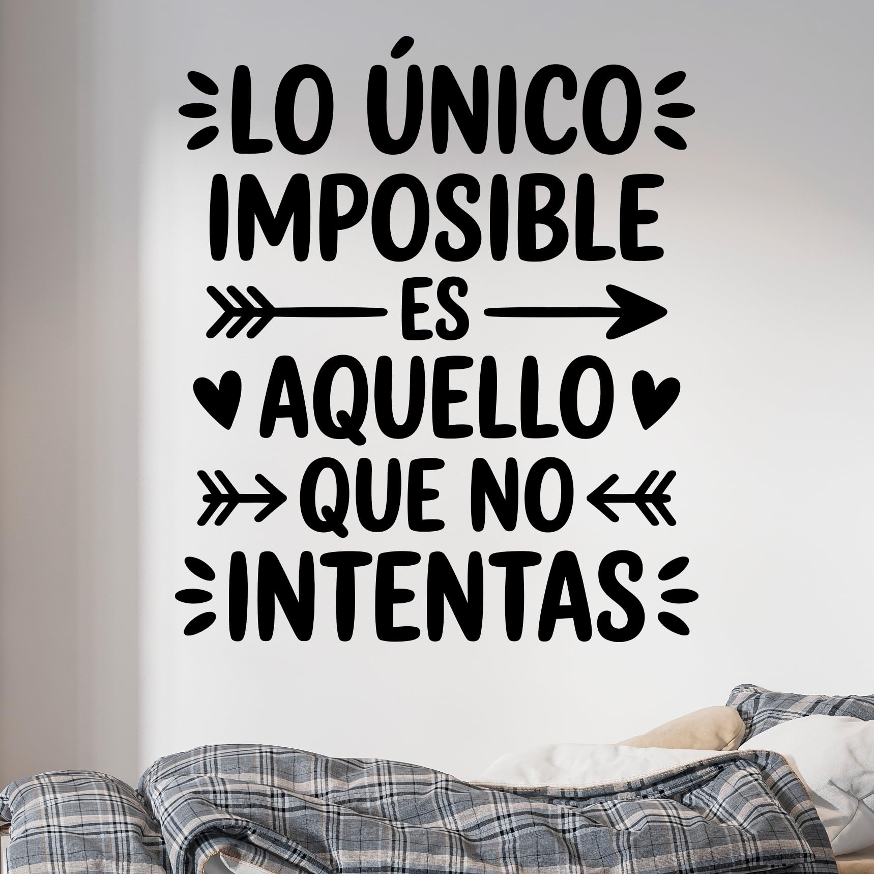 Vinilo Adhesivo Decorativo con Frase Motivadora "Lo Único Imposible Es Aquello Que No Intentas", Pegatina Inspiradora para Decorar Hogar, Oficina, Gimnasio, Coche o Estudio (Negro, 120 x 103 cm)