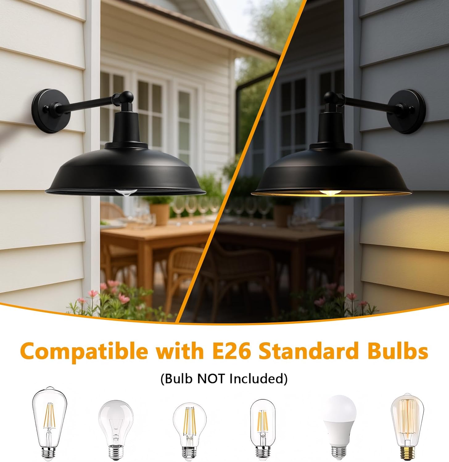 15" Outdoor Barn Light, Straight Arm Barn Light, Black Farmhouse Industrial Style, Waterproof and Rustproof, Perfect for porches and garages.