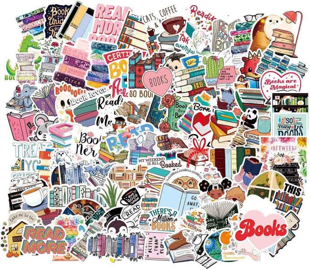 100pcs Book Stickers Pack for Water Bottle Laptop, book Gifts, Reading Stickers for Bookish Adults kids Book Lovers, Teachers Reading Rewards for Students, bookish Gifts Item Things Decorations Bulk …