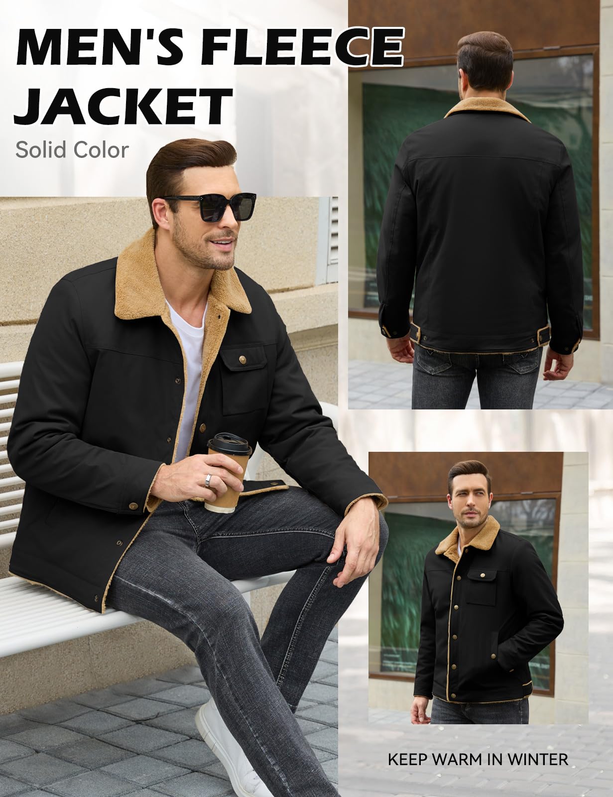 heekpek Blouson Homme Hiver, Veste Chaude Déperlante Doublée en Sherpa