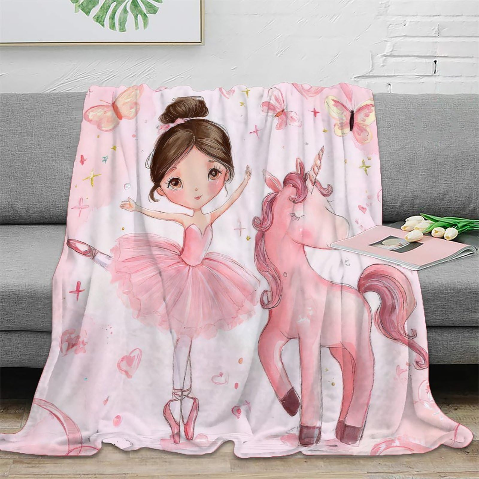 Couverture 3D ballet girl en microfibre rose lit 150x200cm