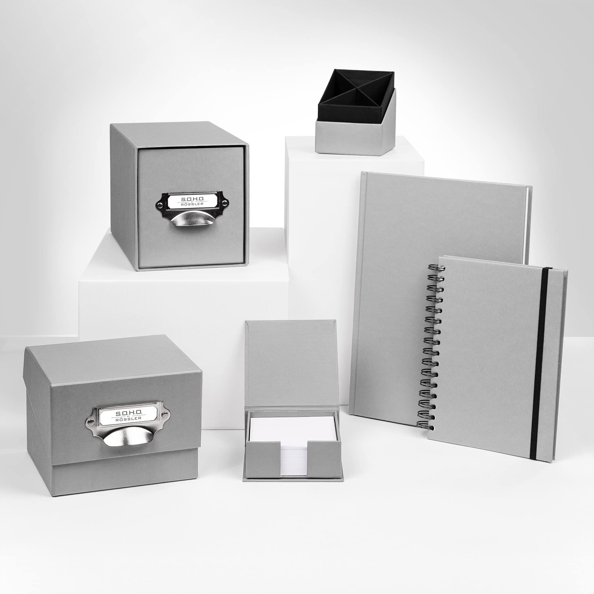 Rössler SOHO Foto Aufbewahrungsbox | Fotobox Aufbewahrungsbox mit Deckel | Organizer Box | Visitenkarten Aufbewahrung | Boxen Aufbewahrung | Storage Boxes | 17x15x13 cm | 1 Stück | Farbe: Grau | Stone