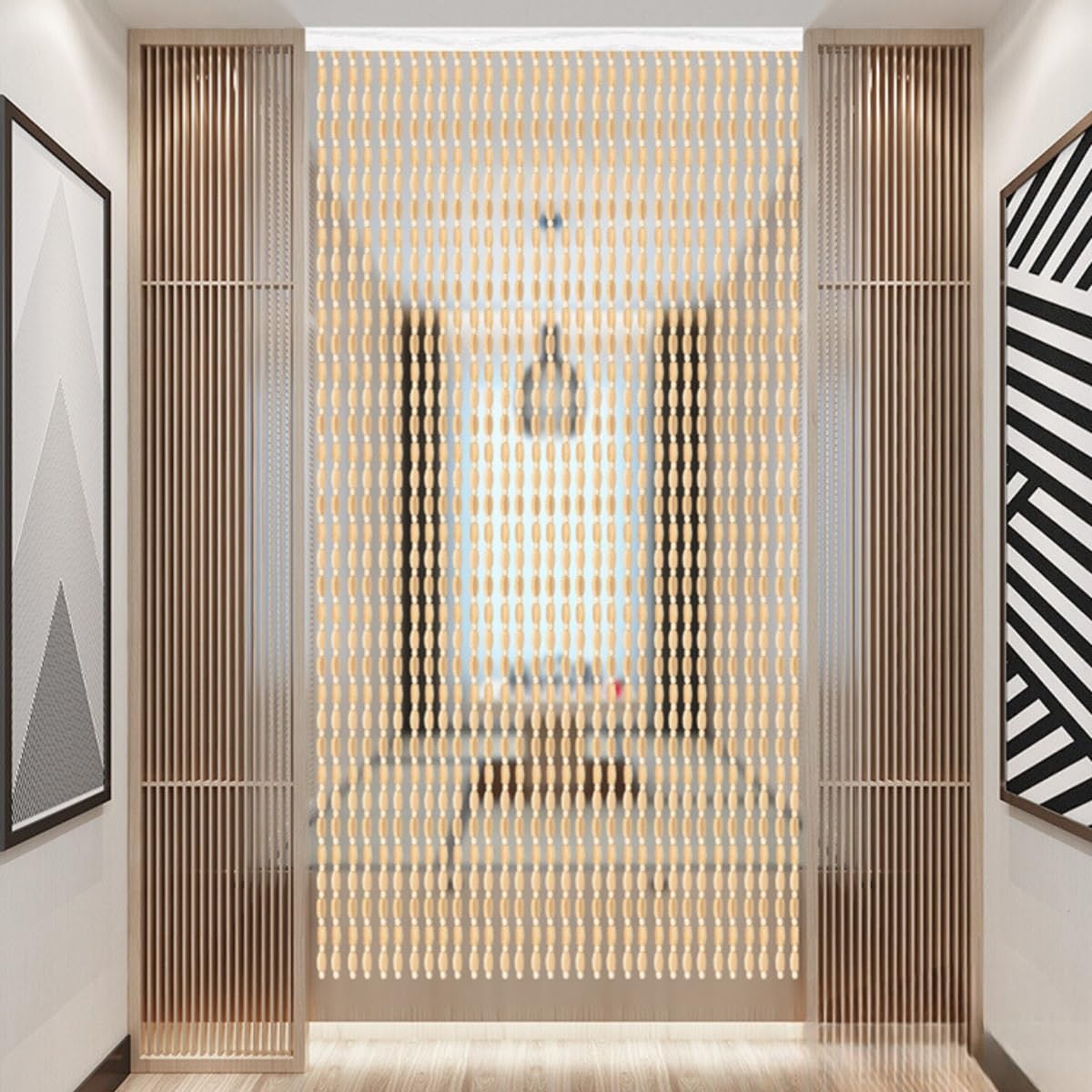 Générique Rideau De Perles en Bois De Bambou pour Portes 70x180cm 80x190cm 90x200cm 100x200cm 120x210cm Séparation De Pièce Suspendue, Rideau De Porte Décoratif(Log,80x190(cm))