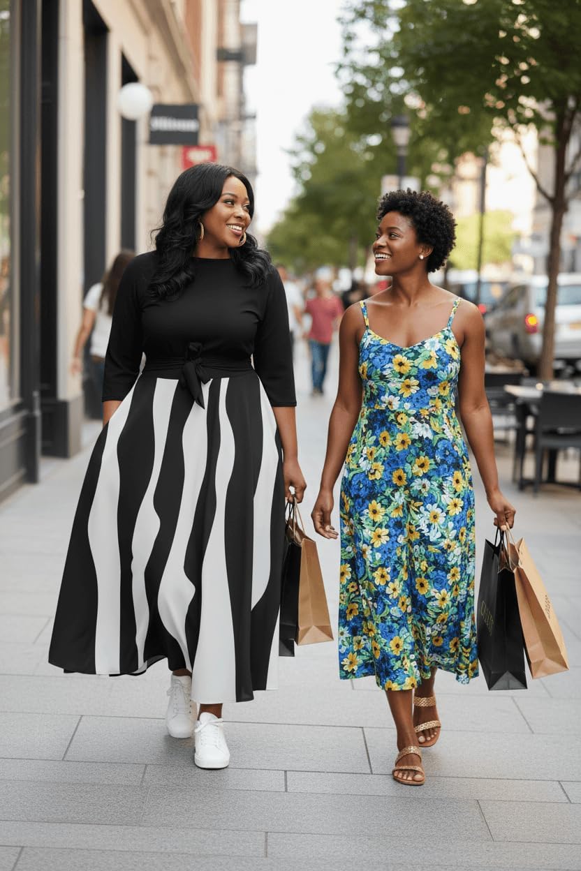 Runwind Casual Plus Size Long Maxi Dress for Curvy Women Crew Neck 3/4 Sleeve Wedding Guest Dresses with Belt & Pockets - Image 2