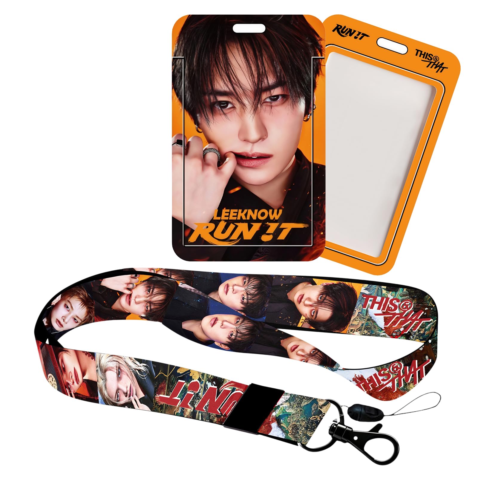 Stray Kids Run IT Photocard Holder Case and Lanyard Set, 1 Pcs Lanyard & 1 Pcs ID Photo Holder Stray Kids Plastic Badge Holder with Strap SKZ Merch Gift (LEEKNOW)