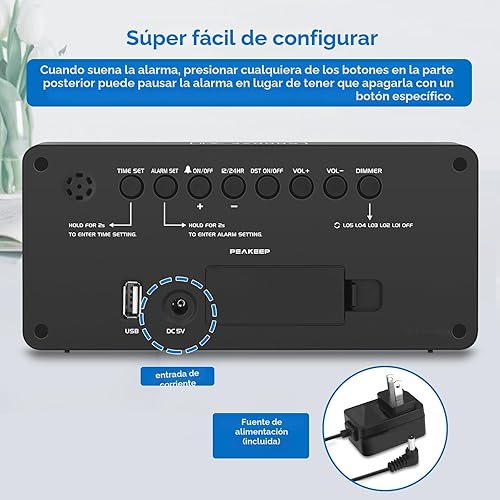 Miniatura 6 de Peakeep Reloj Despertador Digital para Dormitorio de Cabecera, Reloj Despertador Fuerte para Durmientes Pesados, Números LED Grandes para Personas