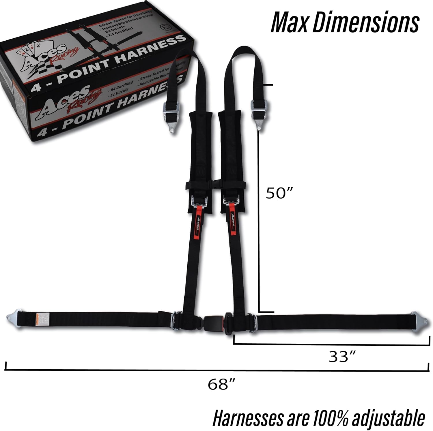 (Single) Aces Racing 4 Point Harness with Padding and EZ Buckle Technology (Green)