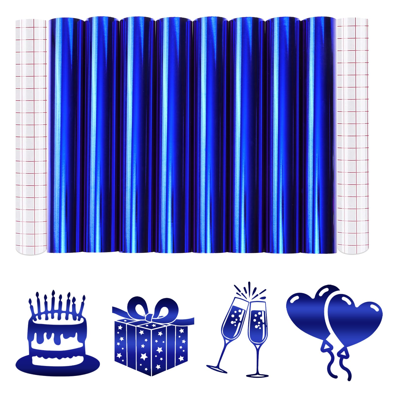 Vinyle adhésif permanent holographique bleu roi Tintnut 8 feuilles 30x30 cm