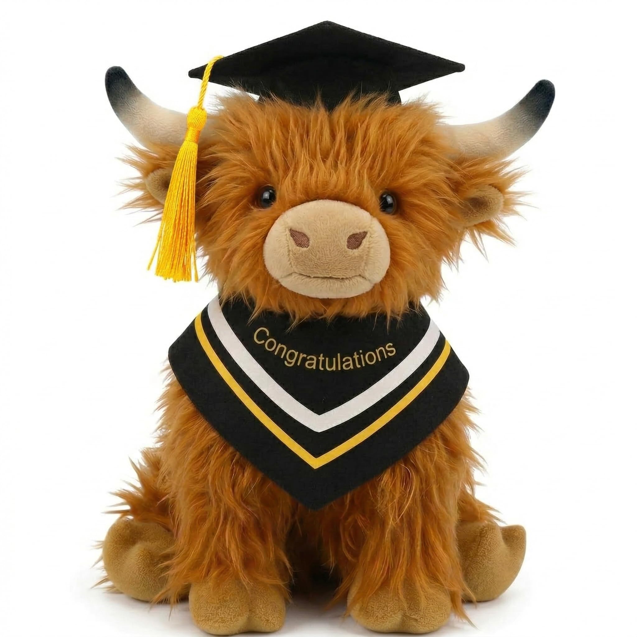 GADITIEK Graduation Gifts 2026 Highland Cow Plush – 25CM Large Graduation Bear Alternative, Soft Keepsake with Cap & Gown, Graduation Gift for Her Him, Unique Graduation Present