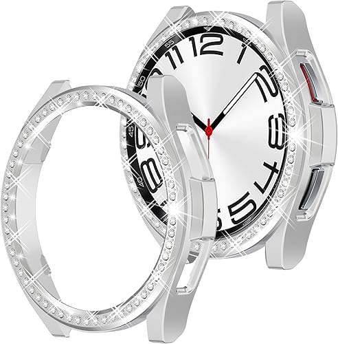 Funda protectora de reloj 2 en 1 para Samsung Galaxy Watch 6 Classic de 1.850 in, cubierta de parachoques duradera de PC, anillo bisel de diamantes