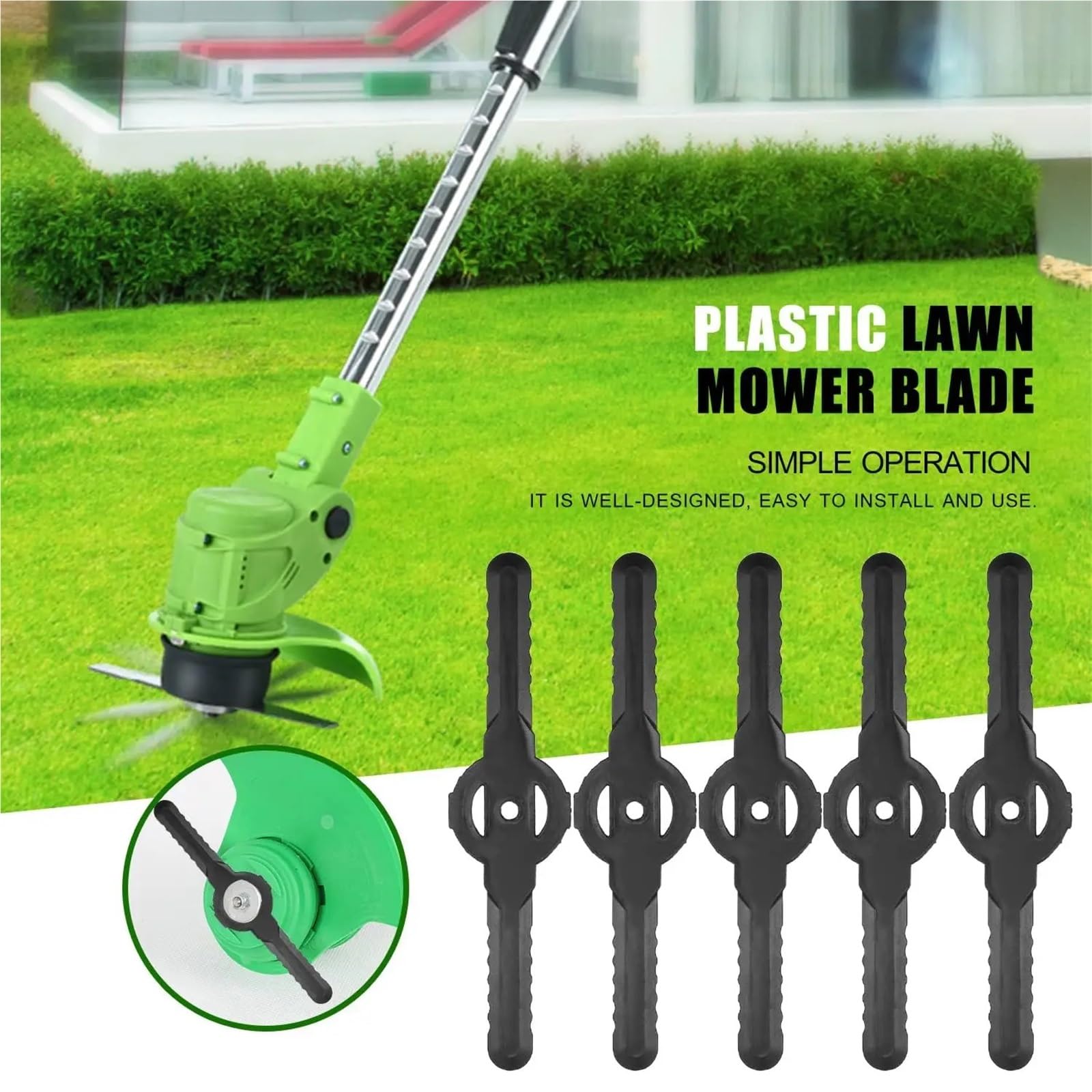 Rasentrimmer-Klingen aus Kunststoff, 200 Stück, Universal-Kunststoff-Trimmerklingen, Rasenmäher, Garten, Unkraut, Grasschneider, Klinge, Elektrowerkzeug, Ersatzteile, Zubehör