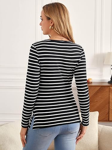 Miniatura 2 de Floerns Camiseta casual de manga larga con estampado de rayas para mujer